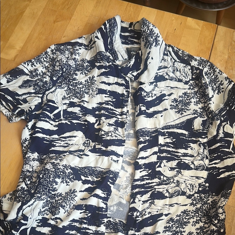 Reformation Navy and White Blouse